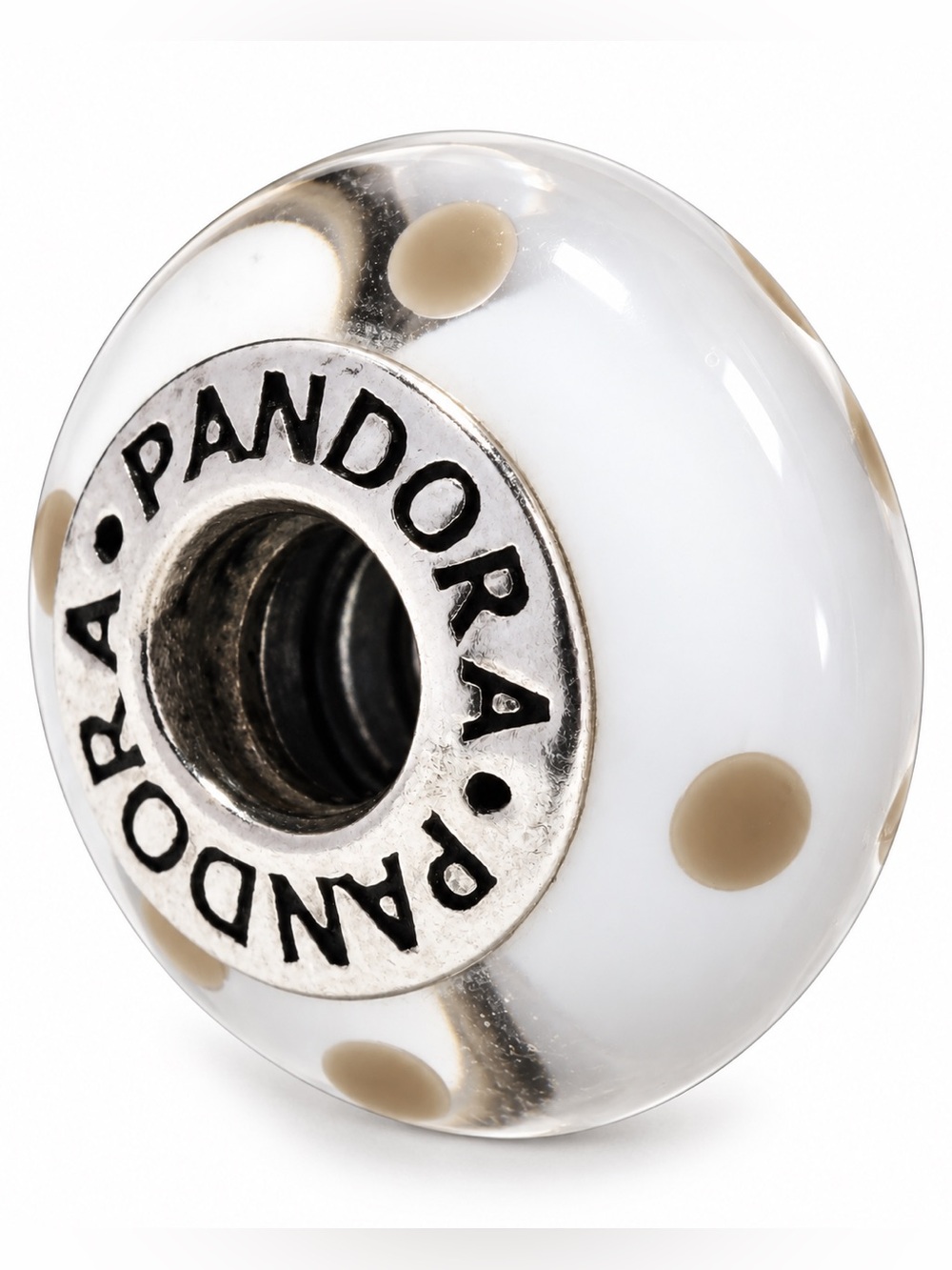 Authentic Pandora Retired White & Grey Polka Dot Murano Glass Charm